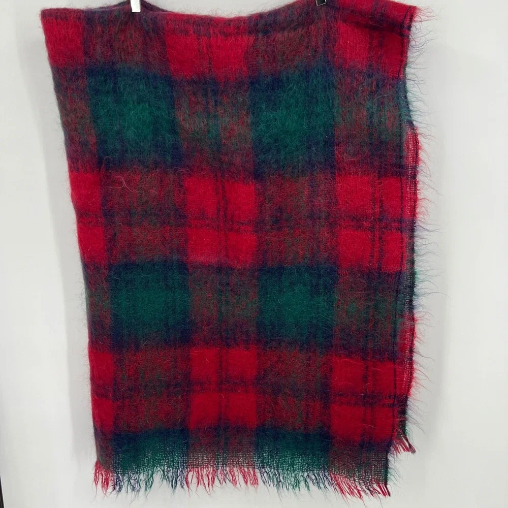Vintage Mohair Throw Blanket Royal Scot Red & Green Plaid Tartan Outlander 70s